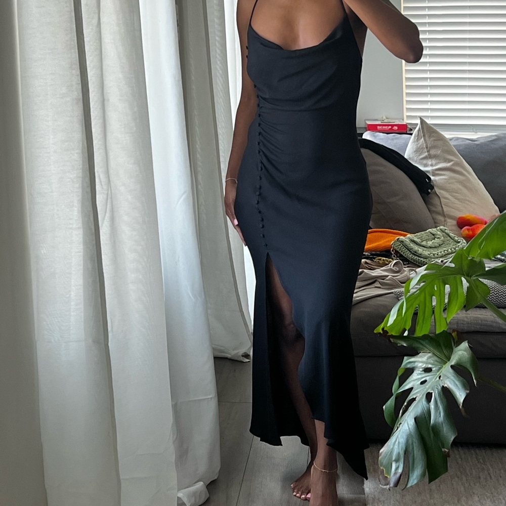 Zara Black Midi Dress with Spaghetti Straps